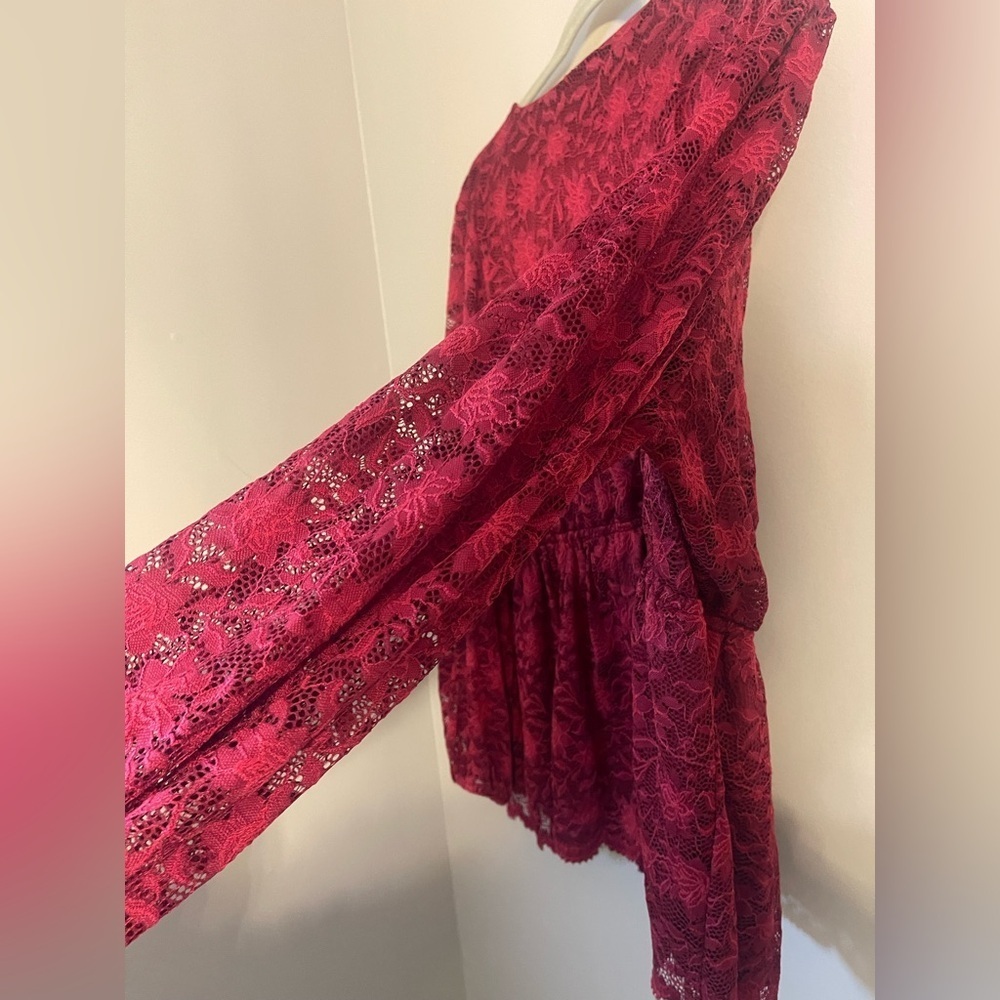 Maurices Burgundy Lace Long Sleeve Blouse - Picture 6 of 6